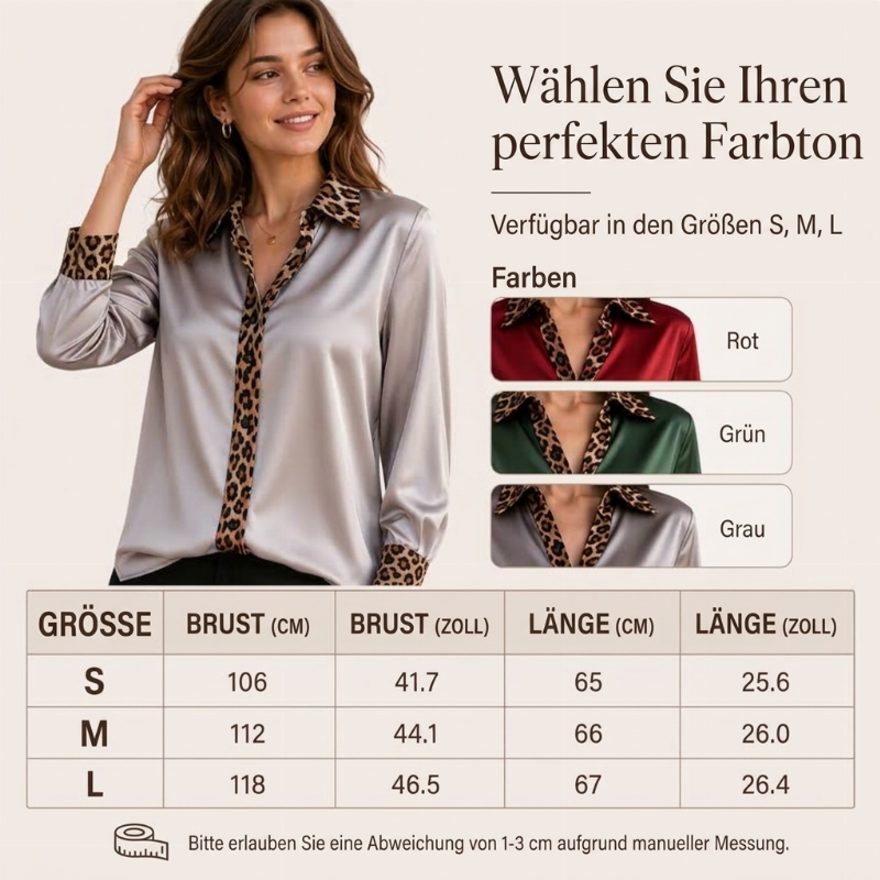 Damen-Satinbluse mit Leoparden-Patchwork