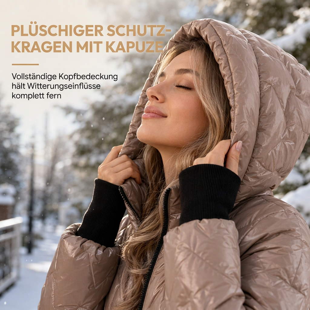 Damen lockerer sitzender Kapuzenmantel aus Baumwoll-Patchwork mit langen Ärmeln für Herbst und Winter
