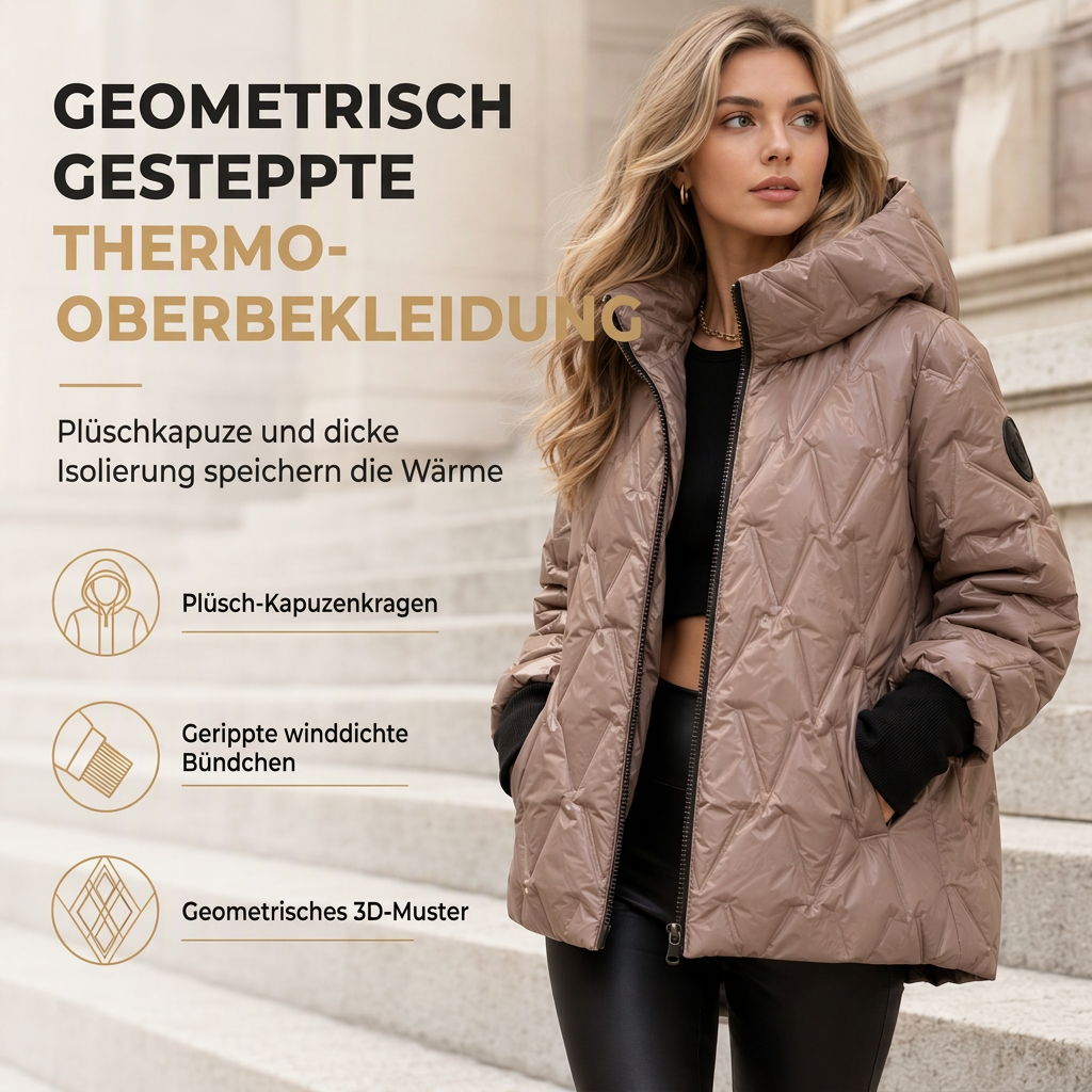 Damen lockerer sitzender Kapuzenmantel aus Baumwoll-Patchwork mit langen Ärmeln für Herbst und Winter