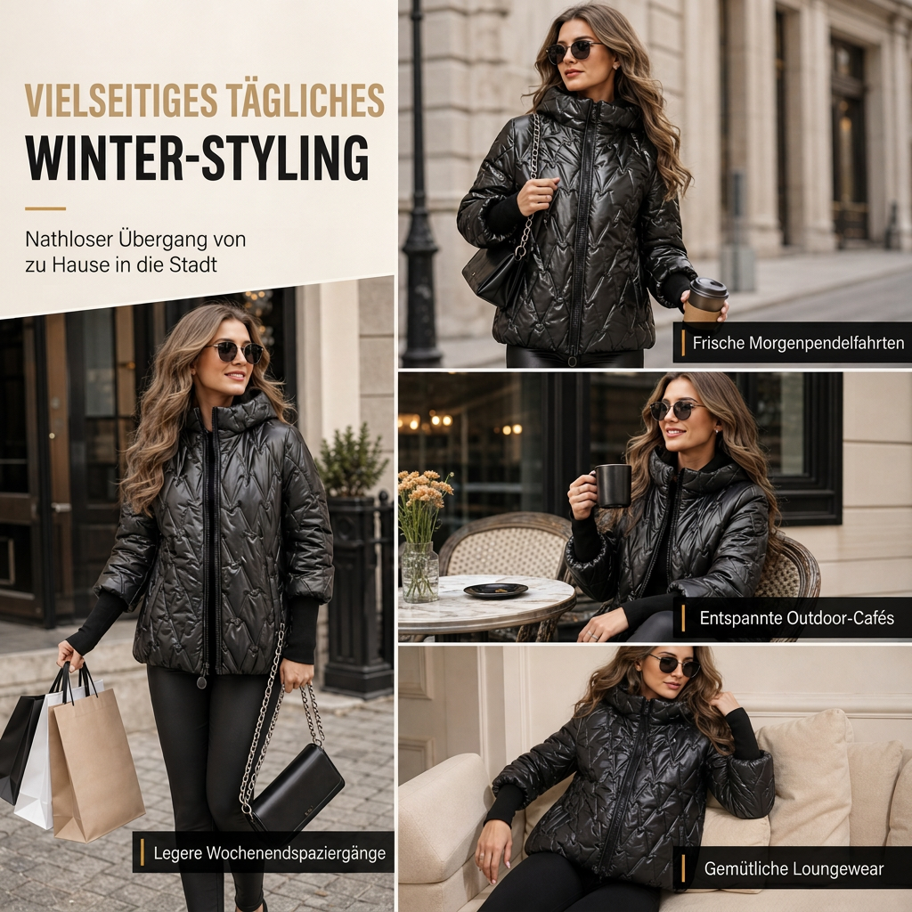 Damen lockerer sitzender Kapuzenmantel aus Baumwoll-Patchwork mit langen Ärmeln für Herbst und Winter