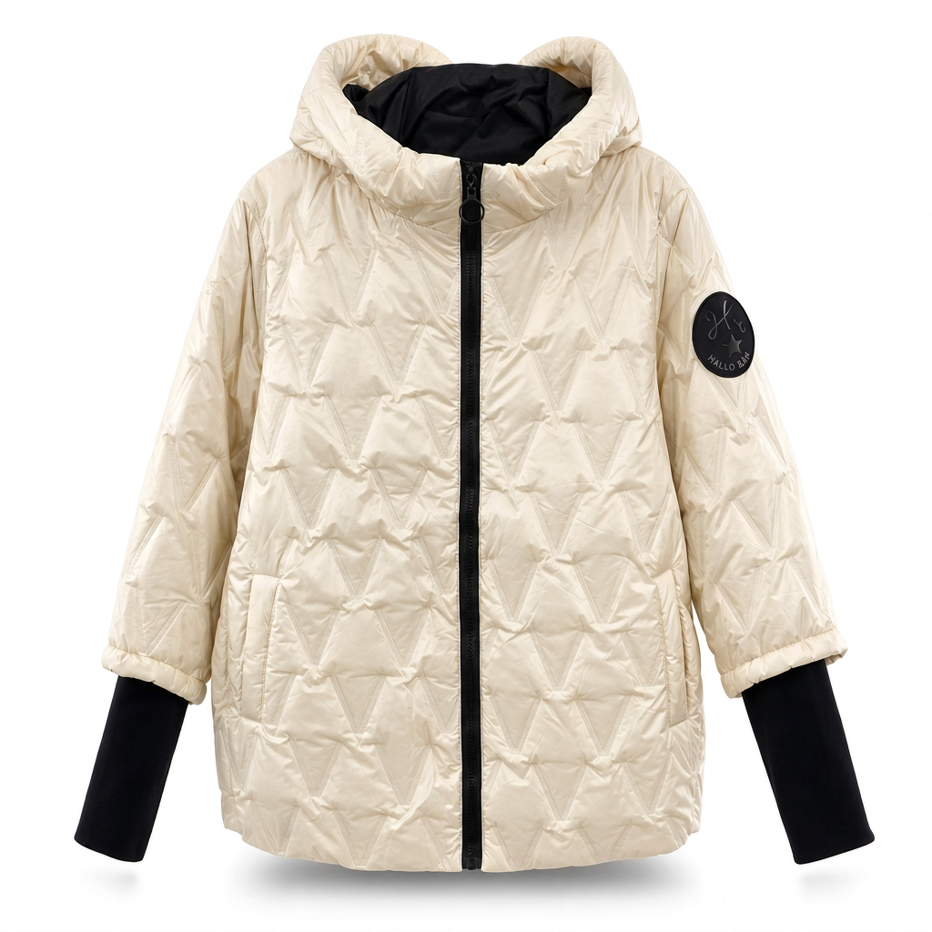 Damen lockerer sitzender Kapuzenmantel aus Baumwoll-Patchwork mit langen Ärmeln für Herbst und Winter