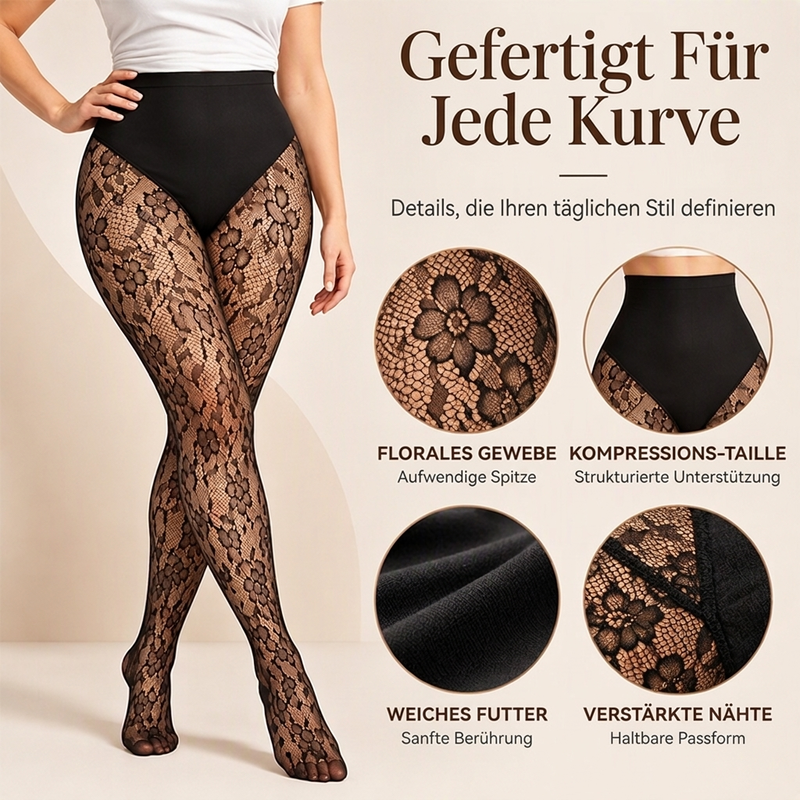 Damen Shape Strumpfhosen mit hoher Taille aus Spitze und Fischernetz