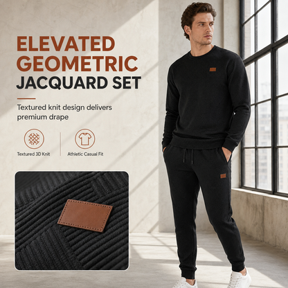 Herren Freizeit Strickset Herbst Winter Rundhals Jacquard Strickpullover Set