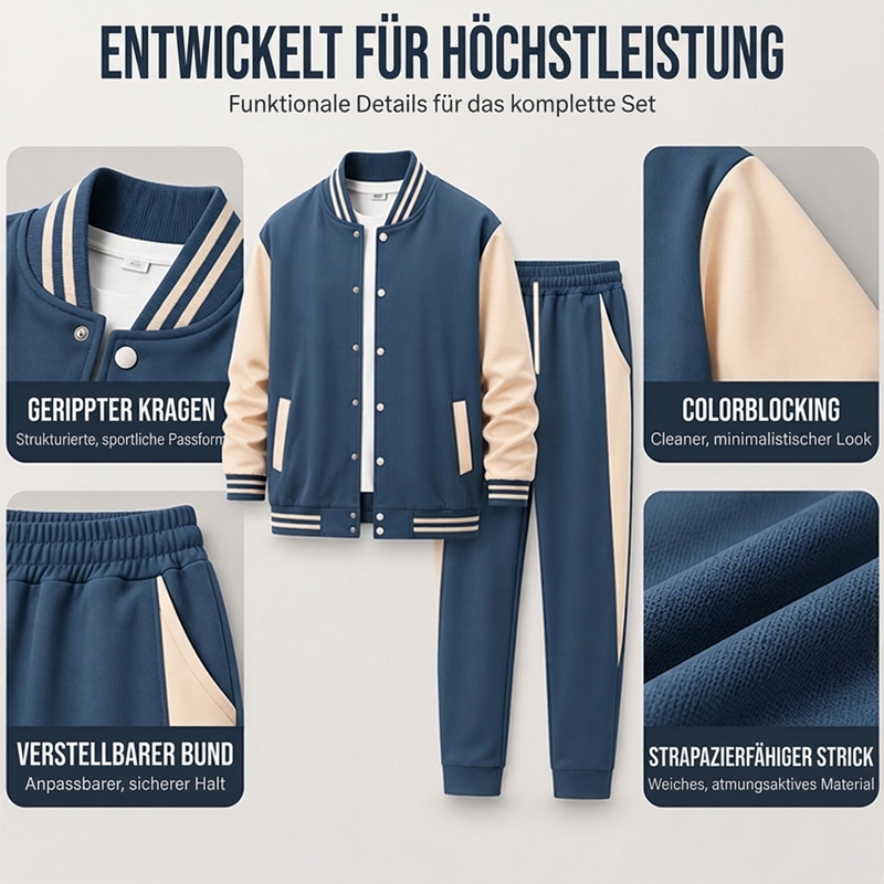Herren-Baseballjacke und Hose im Color-Block-Design (Set)