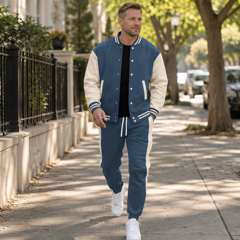 Herren-Baseballjacke und Hose im Color-Block-Design (Set)