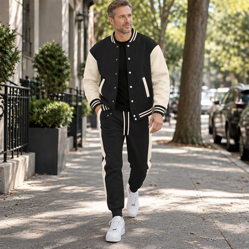 Herren-Baseballjacke und Hose im Color-Block-Design (Set)