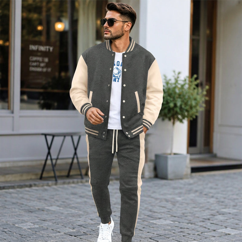 Herren-Baseballjacke und Hose im Color-Block-Design (Set)
