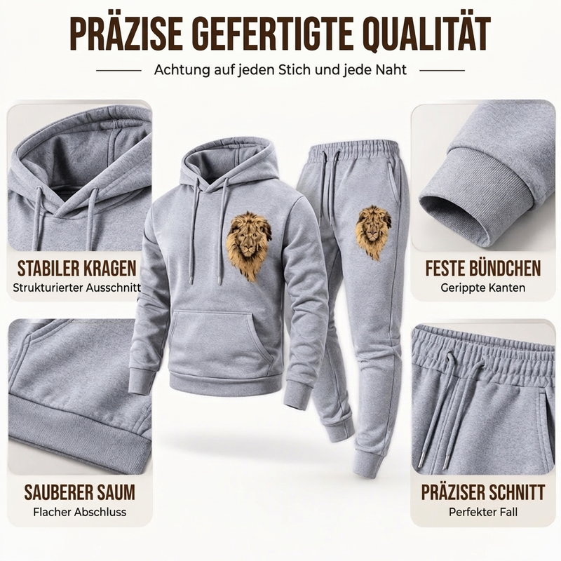 Herren Kapuzenpullover mit Löwenmotiv & Sweathose Set