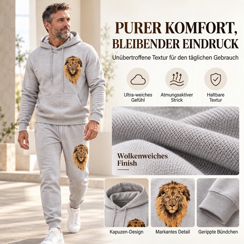 Herren Kapuzenpullover mit Löwenmotiv & Sweathose Set
