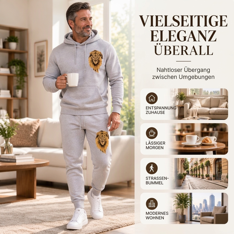 Herren Kapuzenpullover mit Löwenmotiv & Sweathose Set
