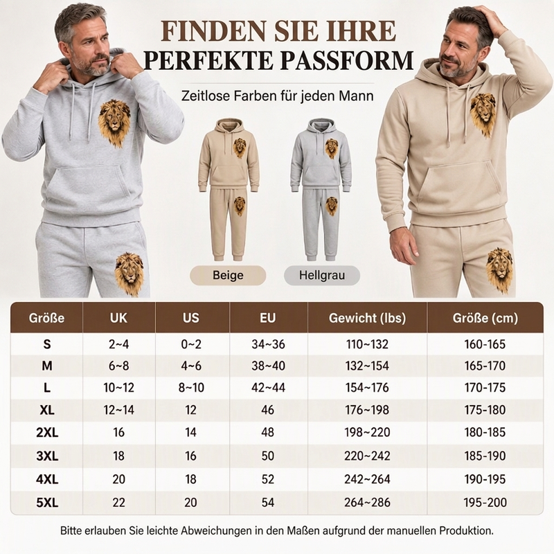 Herren Kapuzenpullover mit Löwenmotiv & Sweathose Set