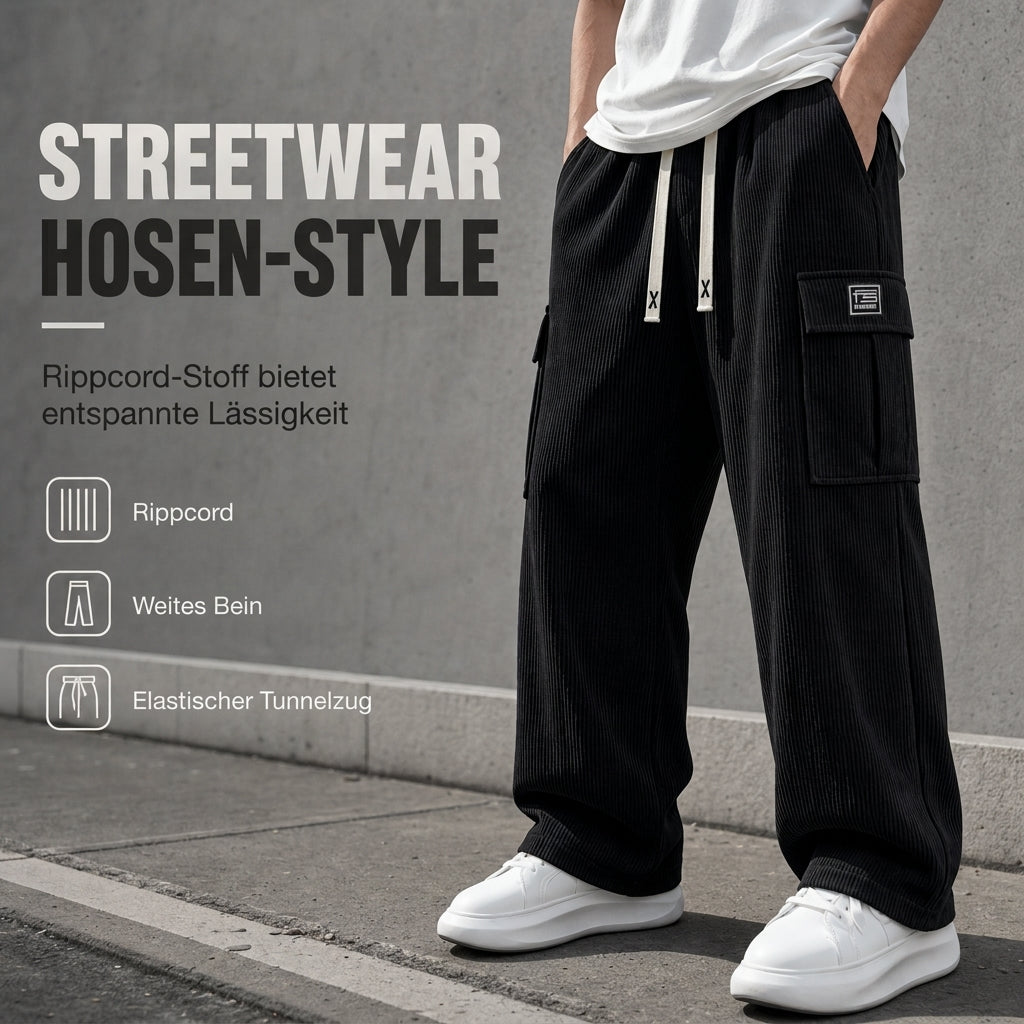 Herren Cord-Cargohose mit entspannter Passform