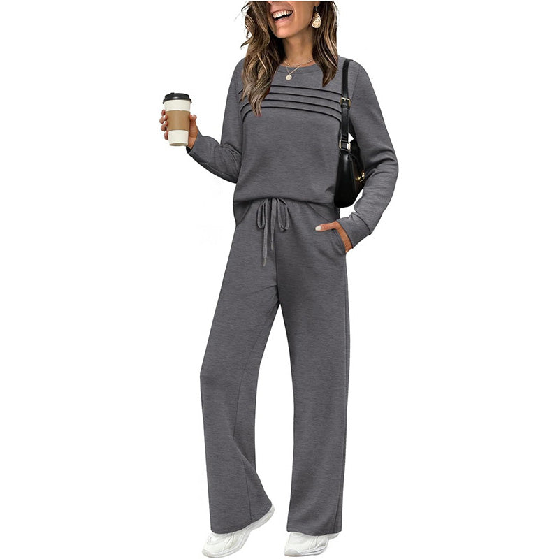 Set für Damen mit Rundhals-Top und Kordelzughose