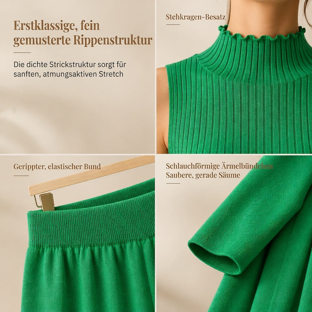 Lockeres 3-teiliges Strickset für Damen für Herbst und Winter: Weste ohne Ärmel, Strickjacke und Hosen-Outfit