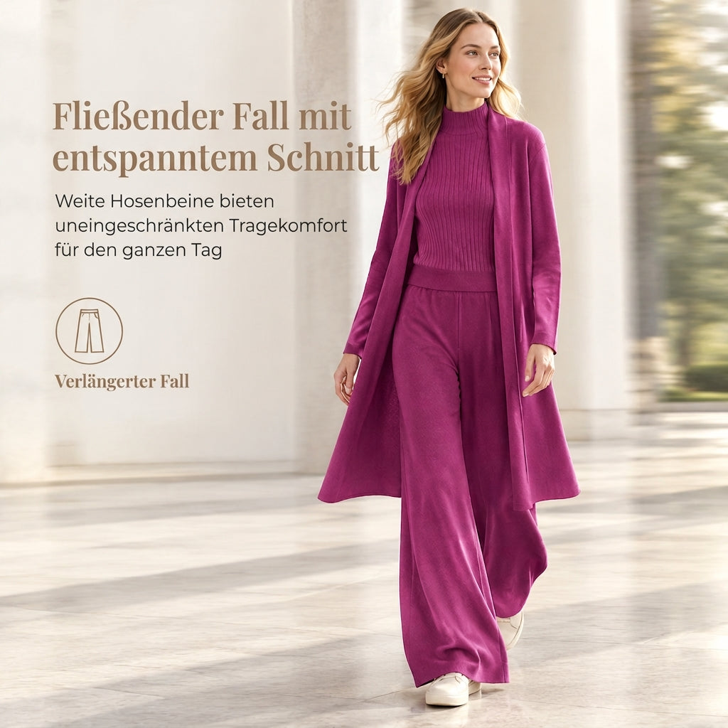 Lockeres 3-teiliges Strickset für Damen für Herbst und Winter: Weste ohne Ärmel, Strickjacke und Hosen-Outfit