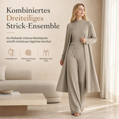 Lockeres 3-teiliges Strickset für Damen für Herbst und Winter: Weste ohne Ärmel, Strickjacke und Hosen-Outfit