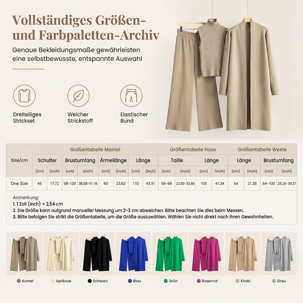 Lockeres 3-teiliges Strickset für Damen für Herbst und Winter: Weste ohne Ärmel, Strickjacke und Hosen-Outfit