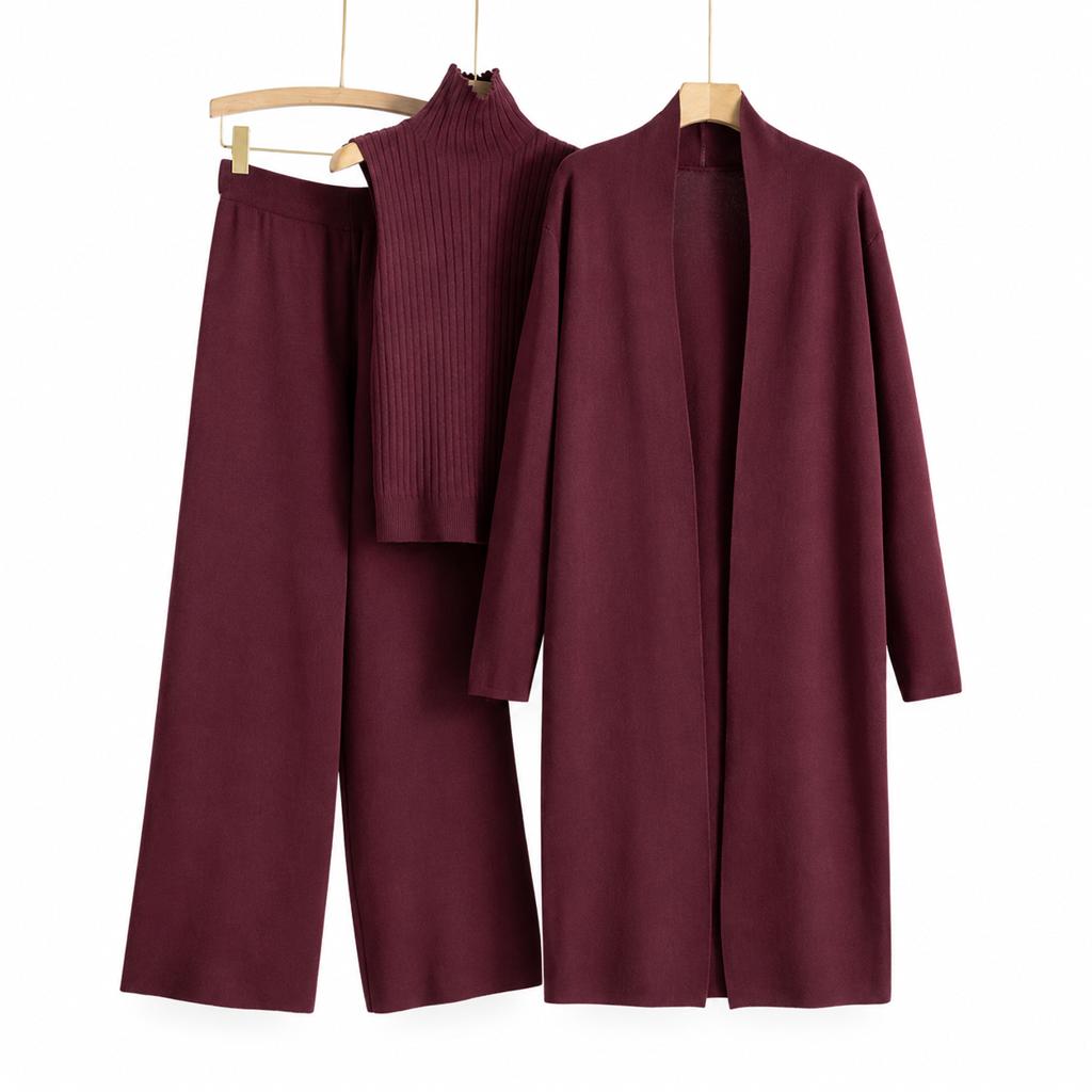 Lockeres 3-teiliges Strickset für Damen für Herbst und Winter: Weste ohne Ärmel, Strickjacke und Hosen-Outfit