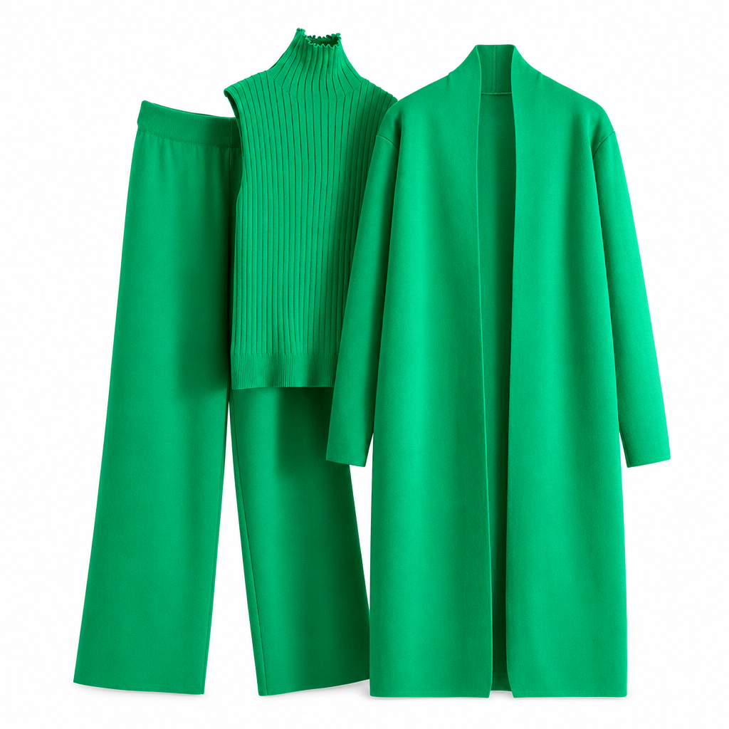 Lockeres 3-teiliges Strickset für Damen für Herbst und Winter: Weste ohne Ärmel, Strickjacke und Hosen-Outfit