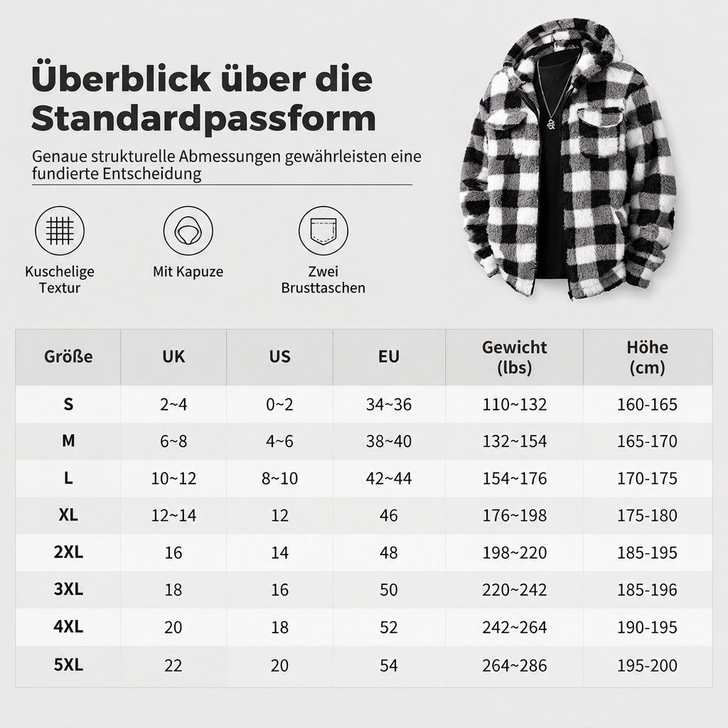 📢🎉50%Rabatt!!!🛍️✨Karierter flauschiger Kapuzen-Reißverschluss-Mantel für Herren mit zwei Brusttaschen mit Klappe