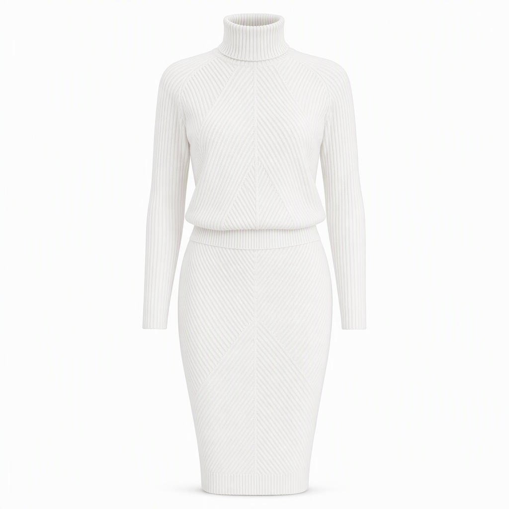 ⏰Countdown läuft! Aktion endet bald!⏰Damen einfarbiges Rollkragen-Strickpullover- und Rock-Set für Herbst und Winter
