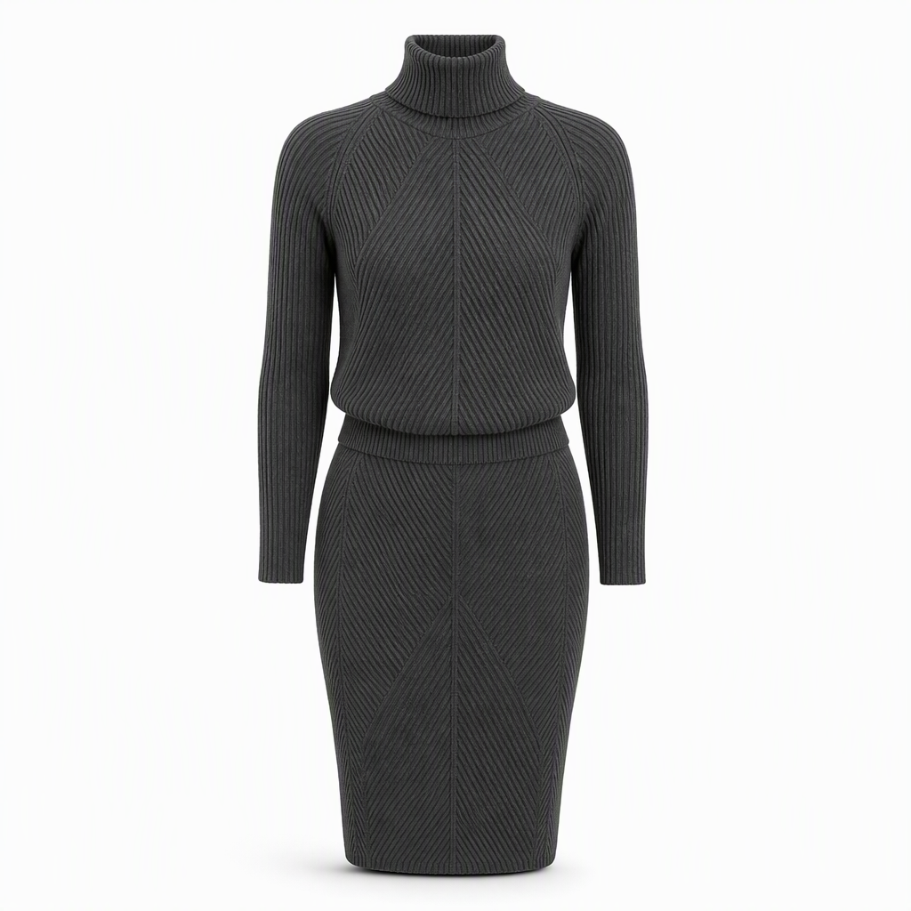 ⏰Countdown läuft! Aktion endet bald!⏰Damen einfarbiges Rollkragen-Strickpullover- und Rock-Set für Herbst und Winter