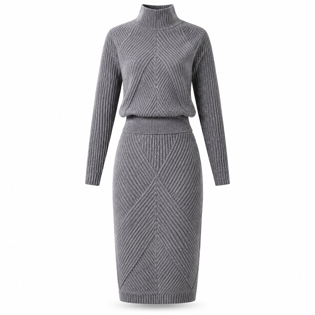 ⏰Countdown läuft! Aktion endet bald!⏰Damen einfarbiges Rollkragen-Strickpullover- und Rock-Set für Herbst und Winter