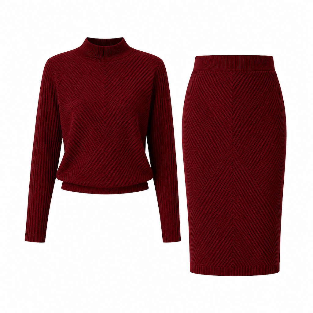 ⏰Countdown läuft! Aktion endet bald!⏰Damen einfarbiges Rollkragen-Strickpullover- und Rock-Set für Herbst und Winter