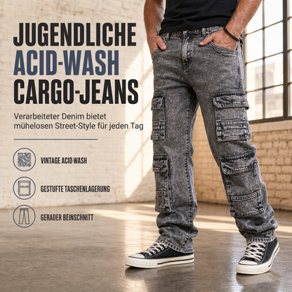 📢🎉50%Rabatt!!!🛍️✨Retro gewaschene Cargo-Jeans mit weitem Bein, Y2K High-Street-Denim-Hose mit Taschen