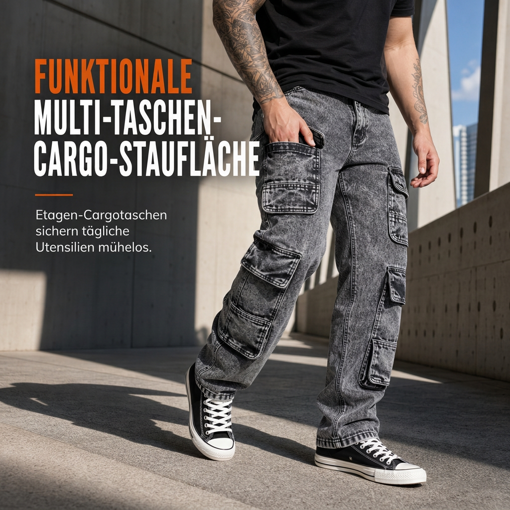 📢🎉50%Rabatt!!!🛍️✨Retro gewaschene Cargo-Jeans mit weitem Bein, Y2K High-Street-Denim-Hose mit Taschen