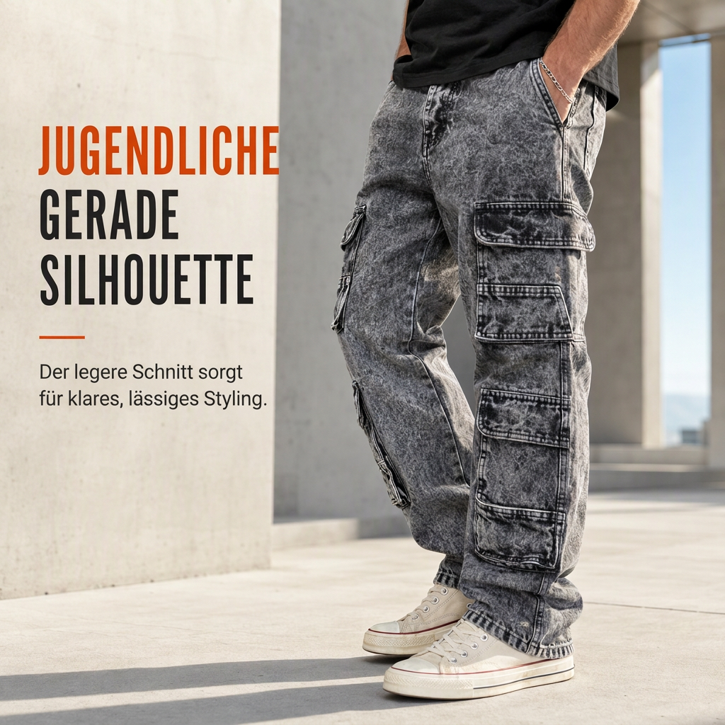 📢🎉50%Rabatt!!!🛍️✨Retro gewaschene Cargo-Jeans mit weitem Bein, Y2K High-Street-Denim-Hose mit Taschen