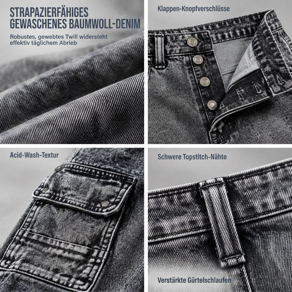 📢🎉50%Rabatt!!!🛍️✨Retro gewaschene Cargo-Jeans mit weitem Bein, Y2K High-Street-Denim-Hose mit Taschen