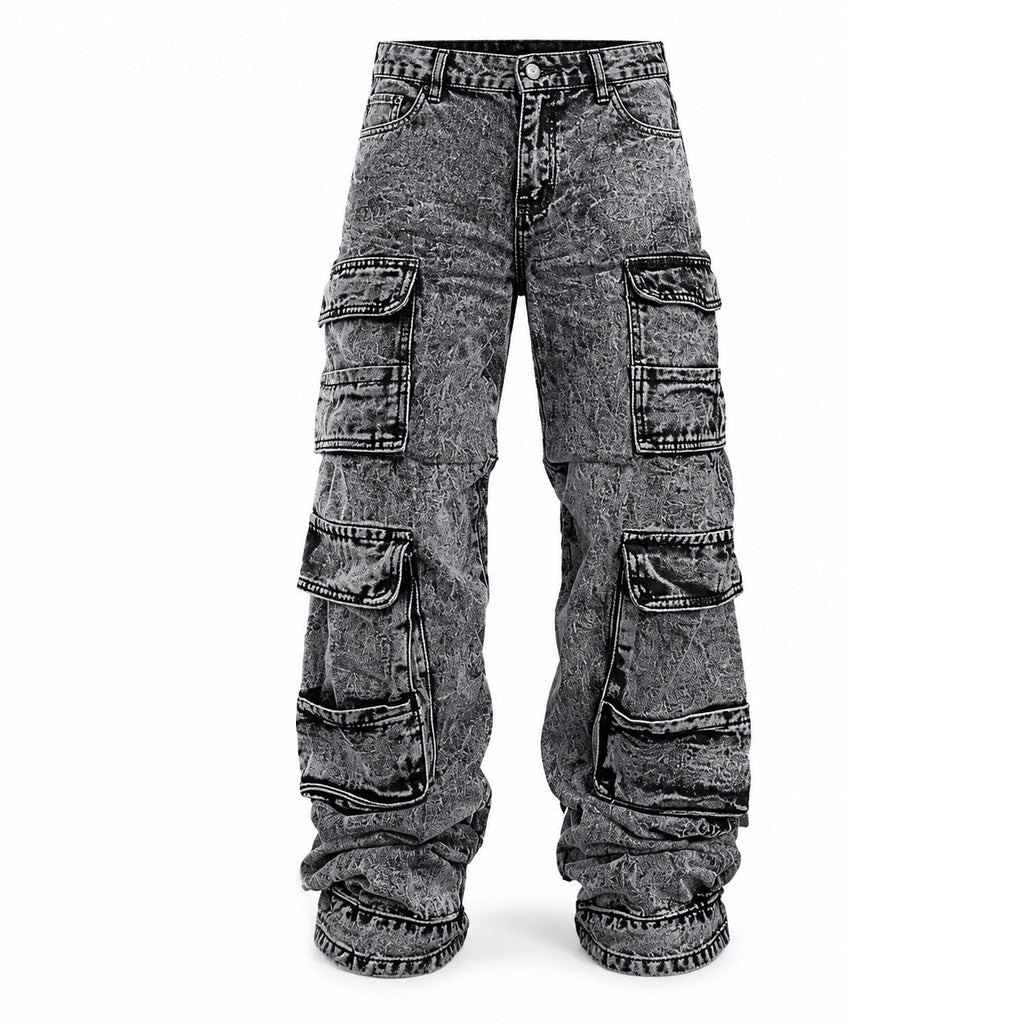 📢🎉50%Rabatt!!!🛍️✨Retro gewaschene Cargo-Jeans mit weitem Bein, Y2K High-Street-Denim-Hose mit Taschen