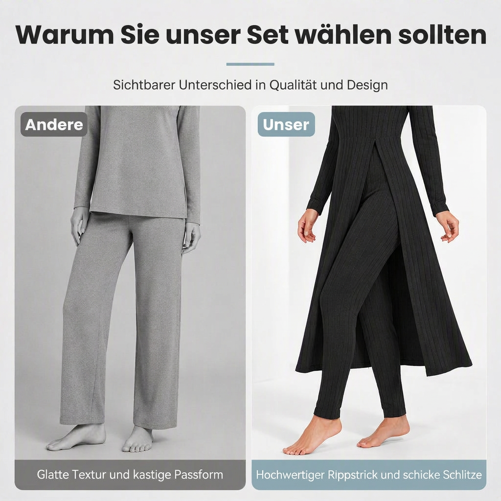 📢🎉50%Rabatt!!!🛍️✨ 2-teiliges Damen-Set: geripptes Longline-Top & schmale Hose