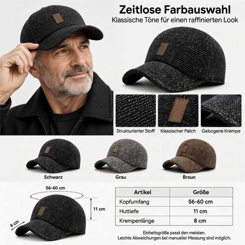 🧢 Herren Baseballkappe mit Ohrenklappen | Kein kalter Kopf, kein abnehmbares Zubehör – Warm, praktisch & stylisch für den Winter ✨