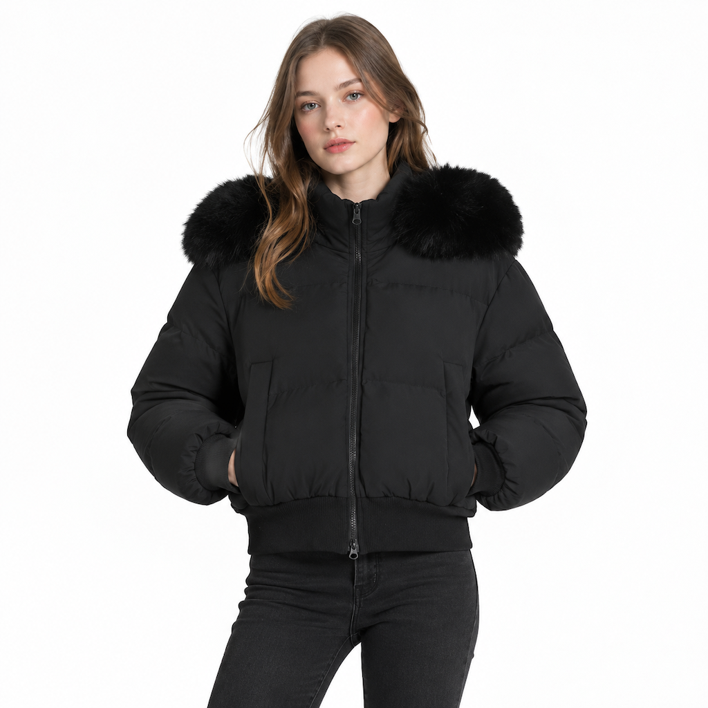 📢🎉50%Rabatt!!!🛍️✨Kurze gepolsterte Winterkapuzenjacke für Damen mit Pelzkragen