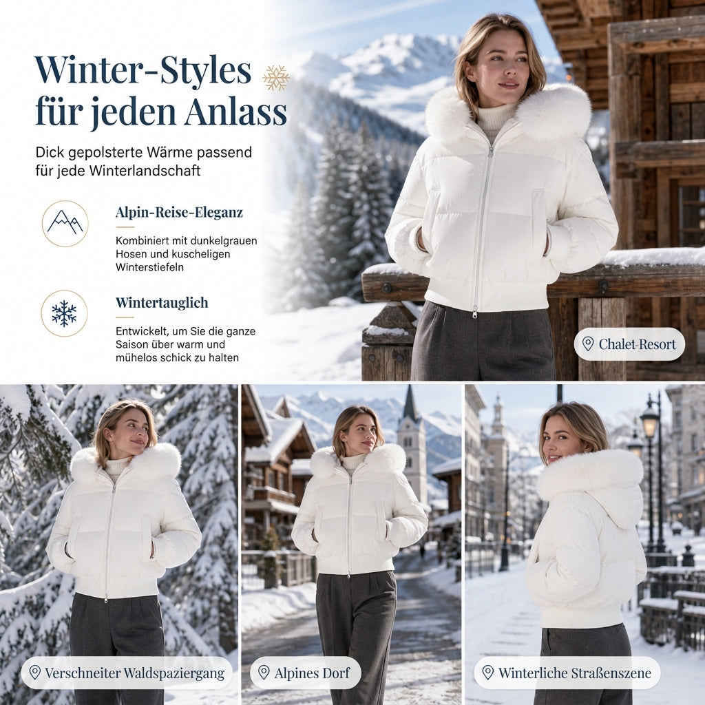 📢🎉50%Rabatt!!!🛍️✨Kurze gepolsterte Winterkapuzenjacke für Damen mit Pelzkragen