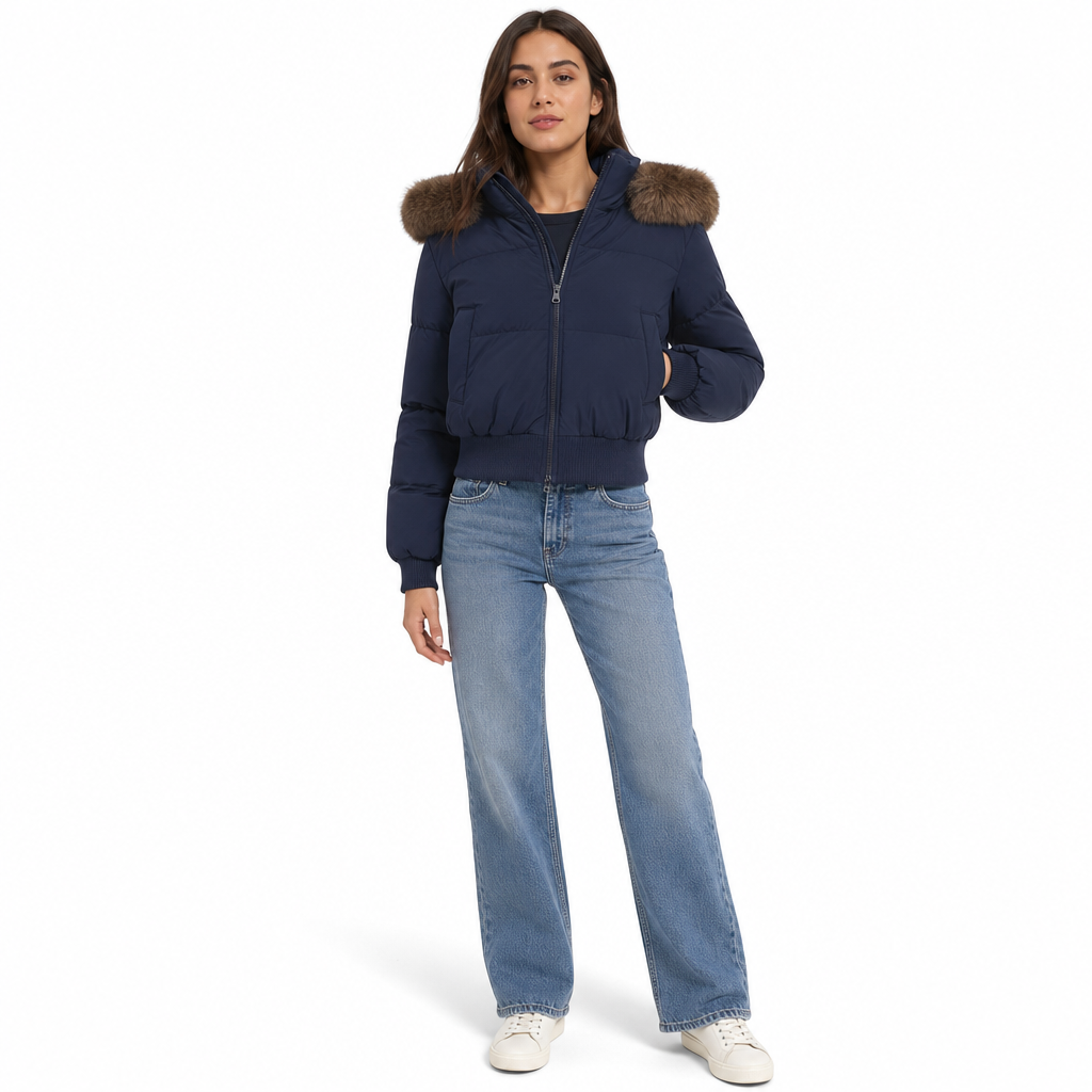 📢🎉50%Rabatt!!!🛍️✨Kurze gepolsterte Winterkapuzenjacke für Damen mit Pelzkragen