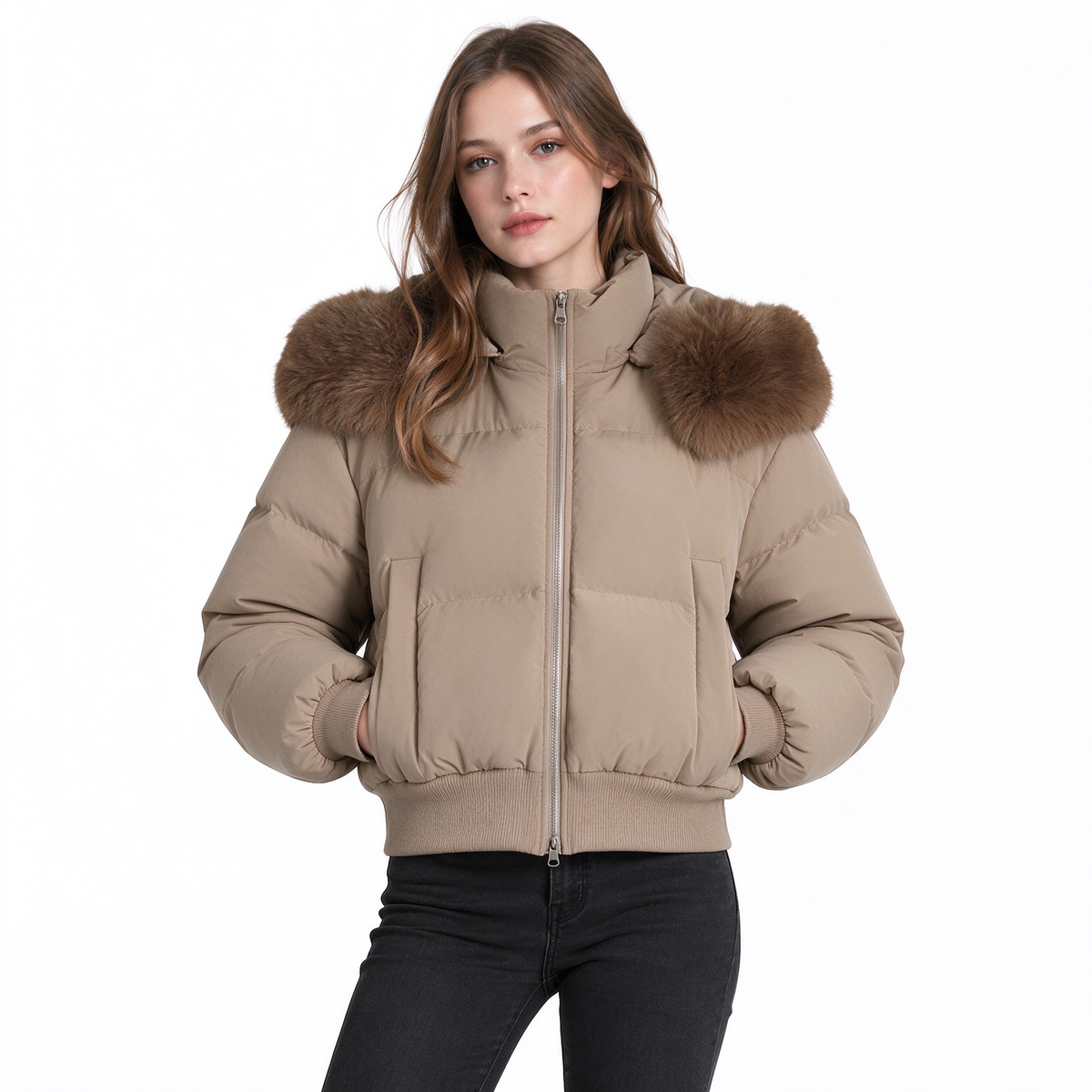 📢🎉50%Rabatt!!!🛍️✨Kurze gepolsterte Winterkapuzenjacke für Damen mit Pelzkragen