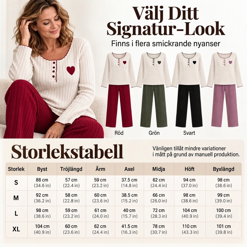 📢🎉50%Rabatt!!!🛍️✨Geripptes Schlafanzug-Set für Damen mit Herzstickerei