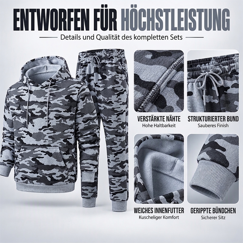 📢🎉50%Rabatt!!!🛍️✨Herren-Kapuzenpullover und Hosen-Set mit Plüschfutter, Camouflage-Muster