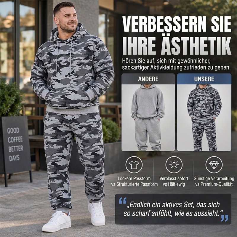 📢🎉50%Rabatt!!!🛍️✨Herren-Kapuzenpullover und Hosen-Set mit Plüschfutter, Camouflage-Muster