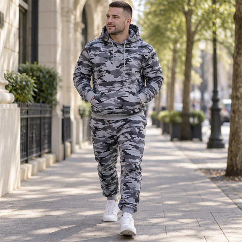 📢🎉50%Rabatt!!!🛍️✨Herren-Kapuzenpullover und Hosen-Set mit Plüschfutter, Camouflage-Muster