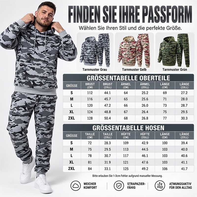 📢🎉50%Rabatt!!!🛍️✨Herren-Kapuzenpullover und Hosen-Set mit Plüschfutter, Camouflage-Muster