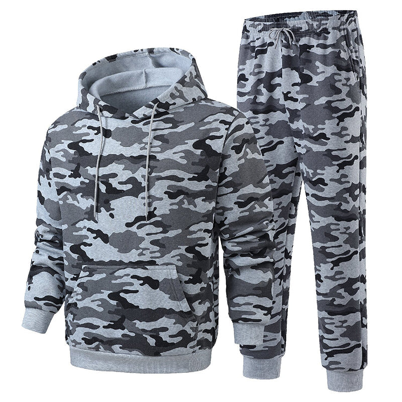 📢🎉50%Rabatt!!!🛍️✨Herren-Kapuzenpullover und Hosen-Set mit Plüschfutter, Camouflage-Muster