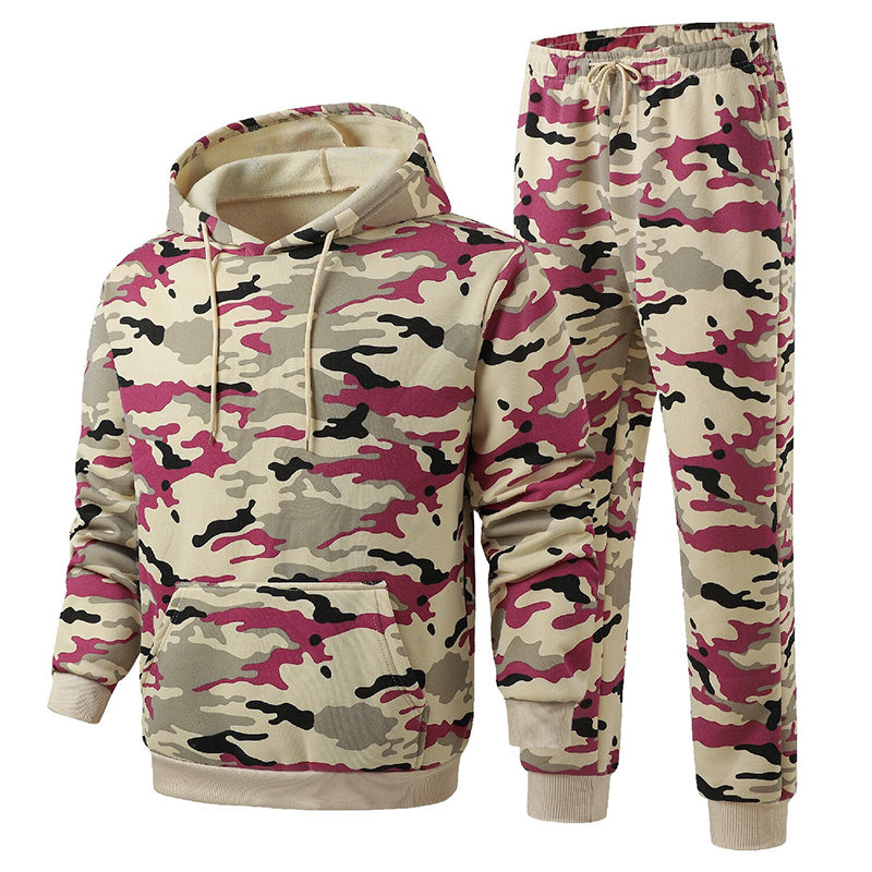 📢🎉50%Rabatt!!!🛍️✨Herren-Kapuzenpullover und Hosen-Set mit Plüschfutter, Camouflage-Muster