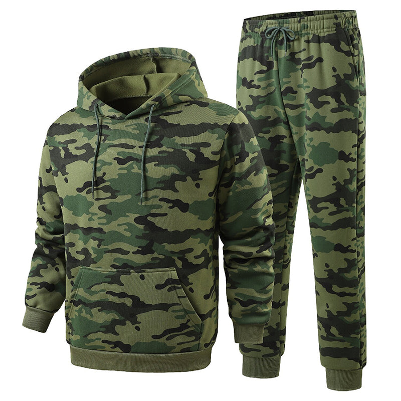 📢🎉50%Rabatt!!!🛍️✨Herren-Kapuzenpullover und Hosen-Set mit Plüschfutter, Camouflage-Muster