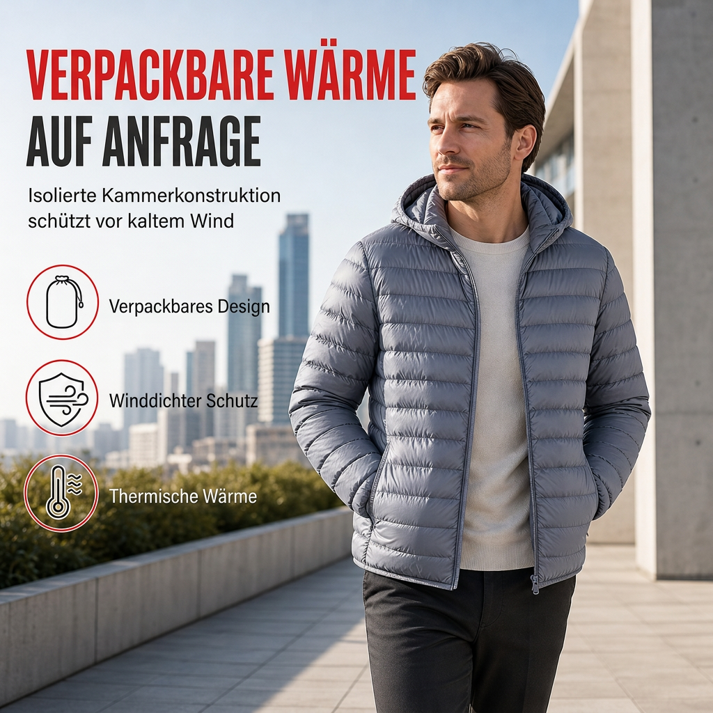 💥Jetzt im Trend!💥 Leichte, gesteppte Herren-Kurzmantel mit Kapuze aus Baumwolle, einfarbig, für Herbst und Winter