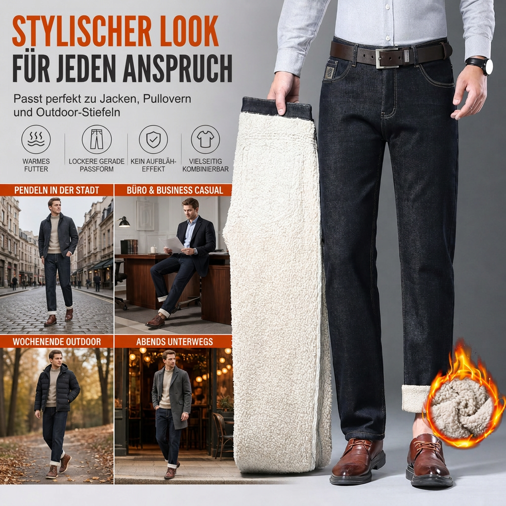 📢🎉50%Rabatt!!!🛍️✨Herren Winter Jeans mit warmer Fütterung, locker geschnitten, gerade legende, Freizeit-Denim-Hosen