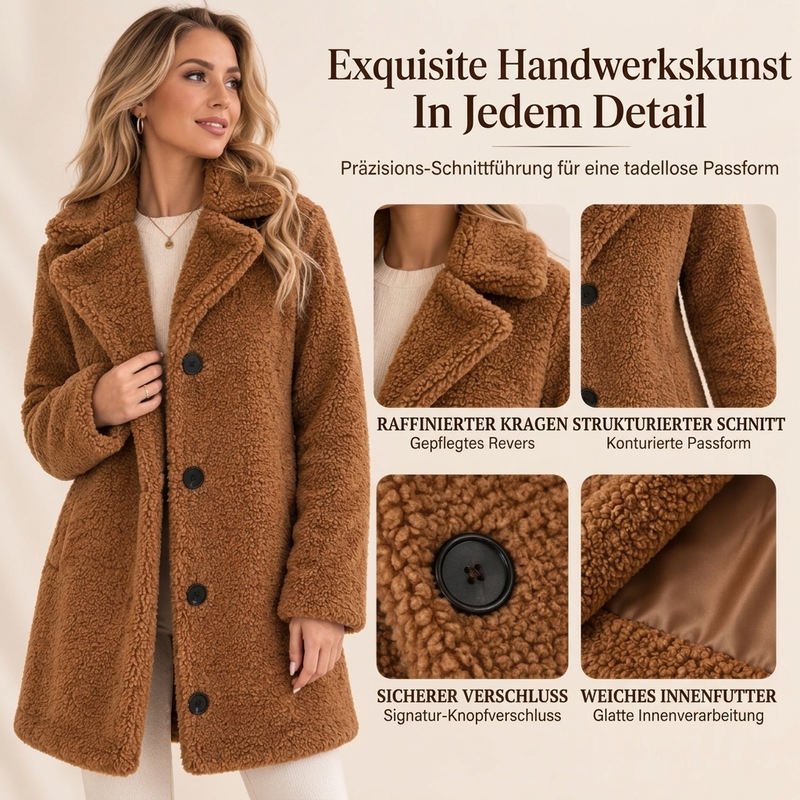 📢🎉50%Rabatt!!!🛍️✨ Warmer Plüsch-Knopfleisten-Lapellenmantel für Damen